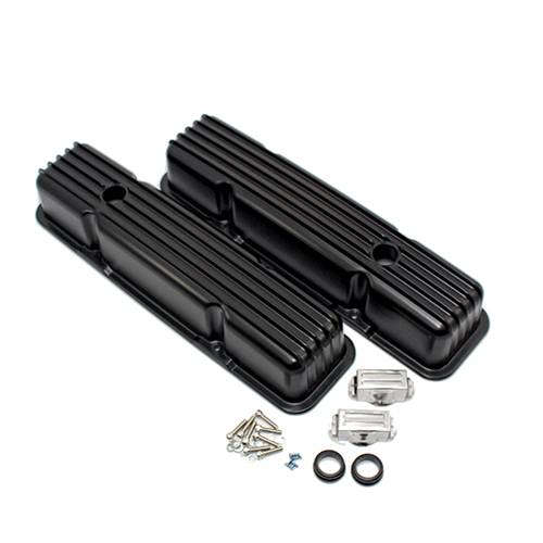 5886 SBC Chevy 350 Finned Black Powder Coated Aluminum Tall Valve