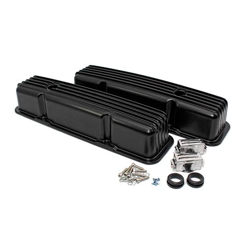 5886 SBC Chevy 350 Finned Black Powder Coated Aluminum Tall Valve