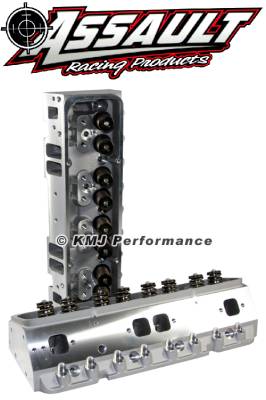 Assault Racing Products - Complete PAIR of SBC Chevy Aluminum Cylinder Heads 205cc/64cc Straight Plug .650 Max Lift Springs 7/16" Studs and Flat Guide Plates