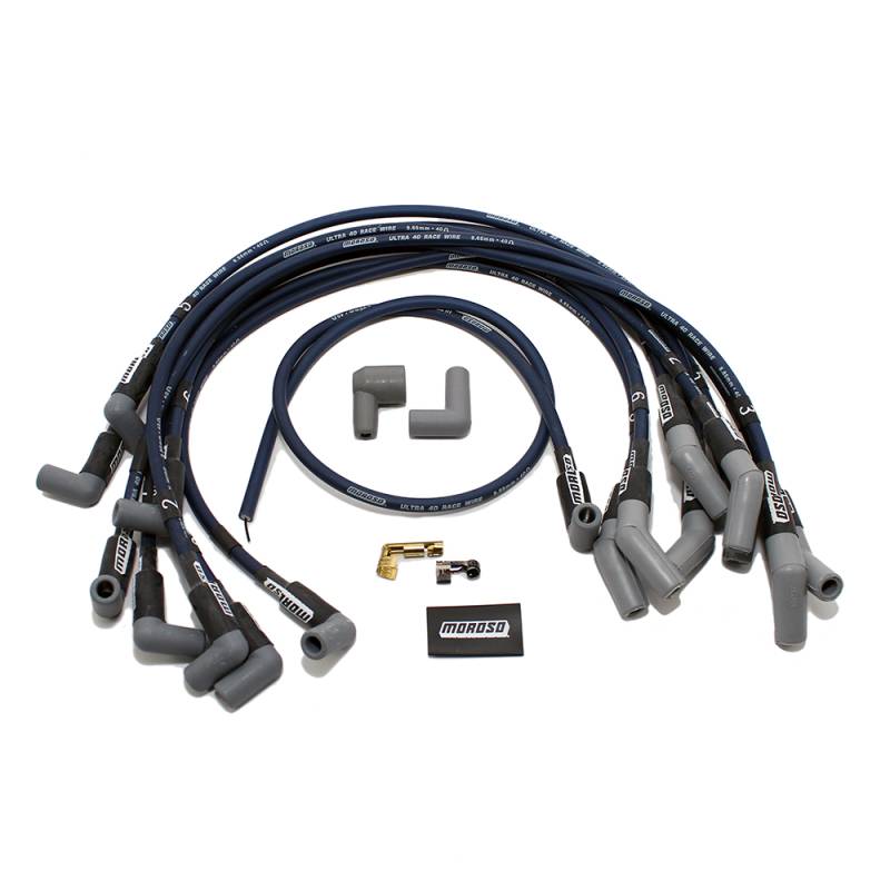 Moroso 73814 Ultra 40 Spark Plug Wire Set - Universal 90 Degree Black Race Wires