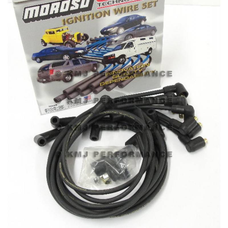 Moroso 52529 Ultra Series Red Sleeved Spark Plug Wires Under Header Routing 90 Degree Plug Ends Non HEI Distributor Small Block Chevy 