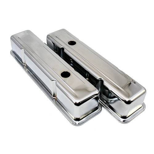 5886 SBC Chevy 350 Chrome Tall Steel Valve Covers Small Block 283