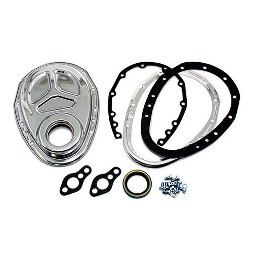 BLACK 1955-65 Compatible/Replacement for CHEVY SMALL BLOCK 283-305-327-350-400 STEEL 2-PIECE TIMING CHAIN COVER SET 