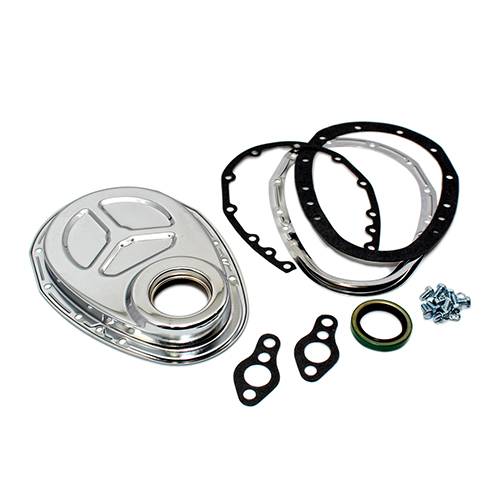 BLACK 1955-65 Compatible/Replacement for CHEVY SMALL BLOCK 283-305-327-350-400 STEEL 2-PIECE TIMING CHAIN COVER SET 