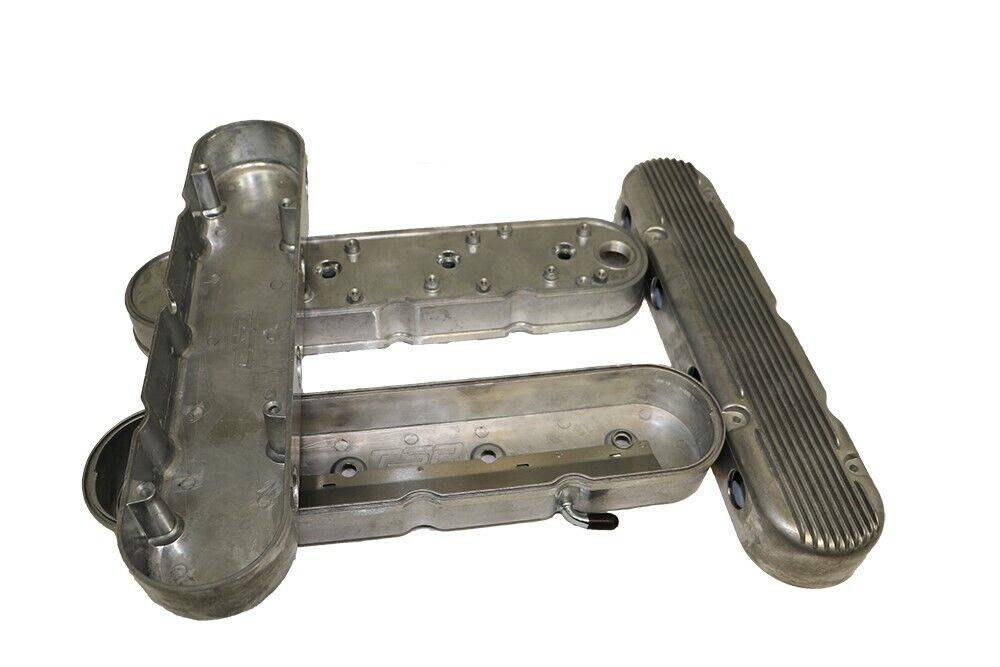 Pair Of 2-PC Finned Aluminum Valve Covers - Gloss Red, For Chevy LS1 LS2 LS3 LS6 LS7 Engines, With Coil Mounts