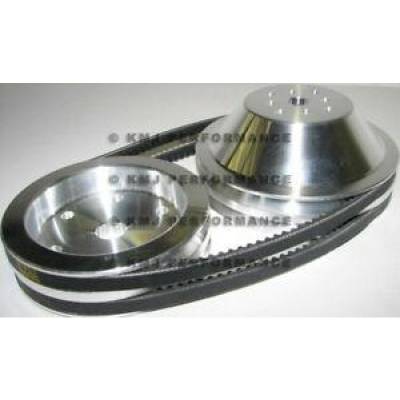 Assault Racing Products - SBC Chevy 350 Short Water Pump and Crank Aluminum Pulley Kit 1:1 - Double Groove