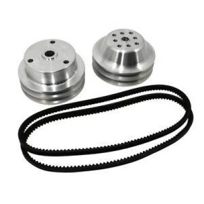 Assault Racing Products - SBC Chevy 350 Long Water Pump and Crank Aluminum Pulley Kit 1:1 - Double Groove