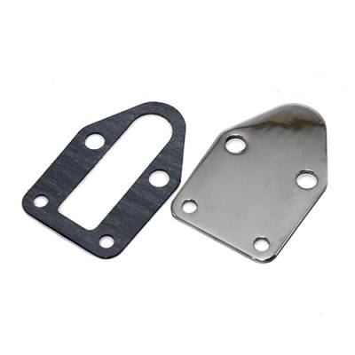 Assault Racing Products - Small Block Chevy Chrome Steel Fuel Pump Block Off Plate W/ Gasket SBC 350 400