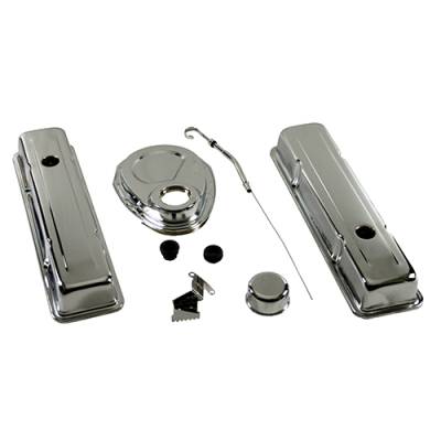 Assault Racing Products - SBC Chevy Chrome Dress Up Kit w/ Short Valve Covers - 283 305 327 350 400