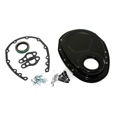 Assault Racing Products - SBC Chevy 350 Black Steel Timing Chain Cover Kit Small Block 283 305 327 400