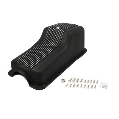 Assault Racing Products - Black 1962-82 SBF Ford Aluminum Oil Pan Finned Polished Fins Front Sump 289 302