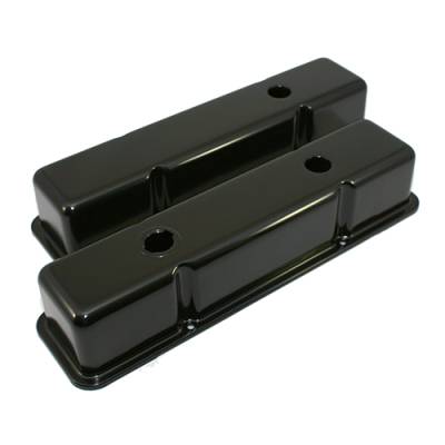 Assault Racing Products - SBC Chevy 350 Black Tall Steel Valve Covers w/ Oil Cap Hole - 283 305 327 400