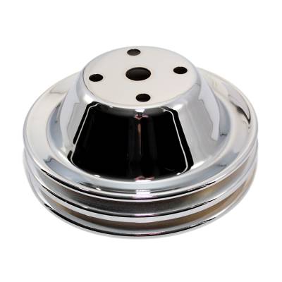 Assault Racing Products - SBC Chevy Small Block 2 Groove V-Belt Chrome Water Pump Pulley - Long Style