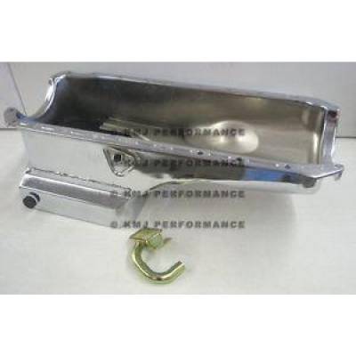 KMJ Performance Parts - 65-90 BBC Chevy 6qt Chrome Drag Race Pan and Oil Pump Pickup Tube - 396 427 454