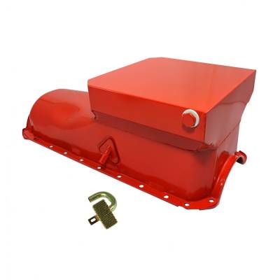 KMJ Performance Parts - 65-90 BBC Chevy 6qt Orange Drag Race Pan and Oil Pump Pickup Tube - 396 427 454