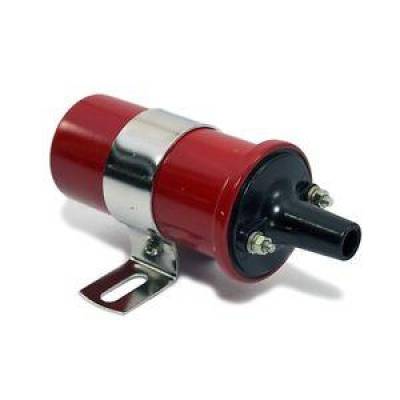 KMJ Performance Parts - Red 12V Round Oil Filled Canister Style Electronic Ignition Coil 45 000 Volts