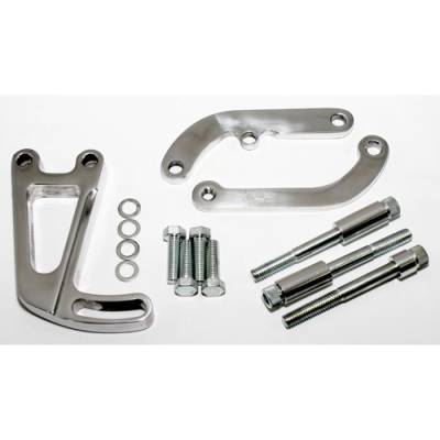 KMJ Performance Parts - SBC Chevy Polished Billet Aluminum Power Steering Bracket Kit Long Water Pump