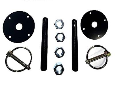 Assault Racing Products - Black Aluminum Hood Pin Kit Q-Clips w/ Scuff Plates Circle Track Drag Hot Rod