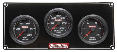 Quick Car - QuickCar 63-3012 Redline LED Lit Black Face Digital Stepper 3 Gauge Panel- Oil Pressure/Water Temp/ Fuel Pressure