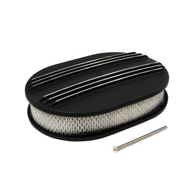 Assault Racing Products - 12" x 2" Oval Partial Retro Finned Black Powder Coated Aluminum Air Cleaner
