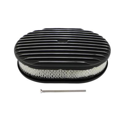 Assault Racing Products - 12" x 2" Oval Finned Black Polished Fins Aluminum Air Cleaner Assembly Black