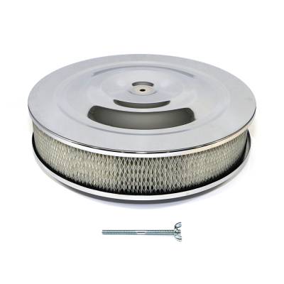 Assault Racing Products - 14" Round Chrome Air Cleaner Assembly 5-1/8" Neck- Flat Base w/ 3" Paper Filter