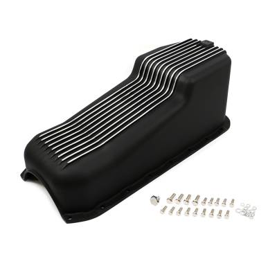 Assault Racing Products - 58-79 SBC Finned Black Aluminum Oil Pan Polished Fins Small Block Chevy 327 350