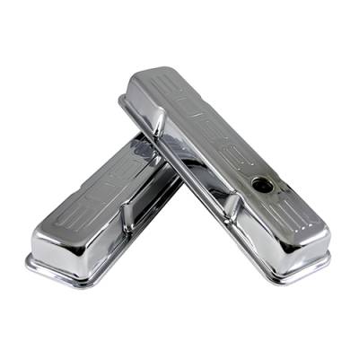 Assault Racing Products - 58-86 SBC Chevy Chrome 350 Logo Short Valve Covers - Small Block 283 327 400