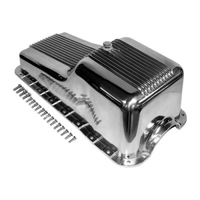 Assault Racing Products - 62-82 SBF Ford Polished Aluminum Oil Pan Retro Finned Front Sump - 260 289 302
