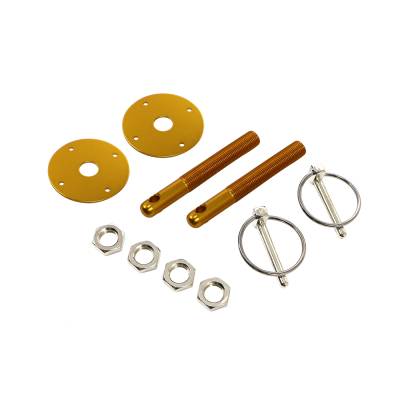 Assault Racing Products - Gold Aluminum Hood Pin Kit Q-Clips / Scuff Plates IMCA NHRA Circle Track Hot Rod