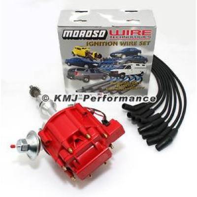 KMJ Performance Parts - Small Block Ford 289 302 Complete HEI Distributor Red Cap Moroso Race Wires 135*