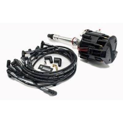 KMJ Performance Parts - SBC 350 400 Chevy HEI Black Distributor + Moroso Ultra 40 Under Header Wires Kit