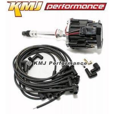 KMJ Performance Parts - SBC Chevy 350 HEI Distributor with Moroso Plug Wires 90* Complete Kit Black Out