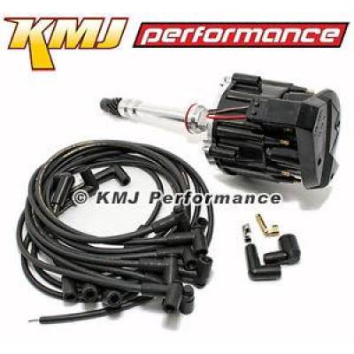 KMJ Performance Parts - Small Block SBC Chevy 305 350 400 HEI Distributor & Moroso Wires 90* Black Kit