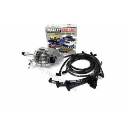 KMJ Performance Parts - Small Block SBC Chevy 350 Clear HEI Distributor Moroso Spark Plug Wires 74-85