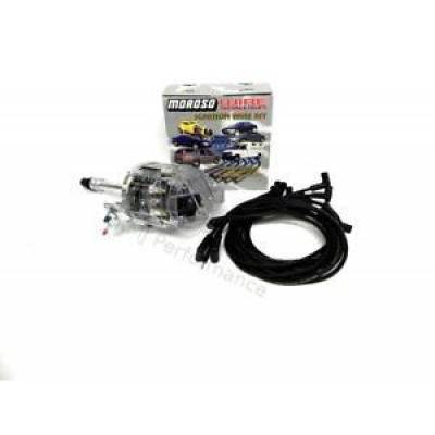 KMJ Performance Parts - Big Block Chevy 454 Clear Cap One Wire HEI Distributor & Moroso Spark Plug Wires