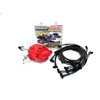 KMJ Performance Parts - SBC 350 400 Red Cap HEI Distributor & Black Moroso Spark Plug Wires 90* Kit OVC