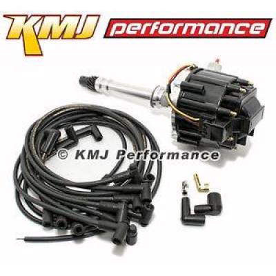 KMJ Performance Parts - BBC Chevy 454 Black One Wire HEI Distributor & Moroso 8mm Black Spark Plug Wires