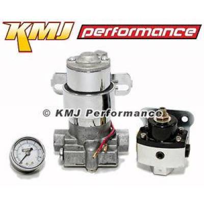 KMJ Performance Parts - High Flow Electric Fuel Pump 130GPH Universal w/ Black Regulator& Pressure Gauge