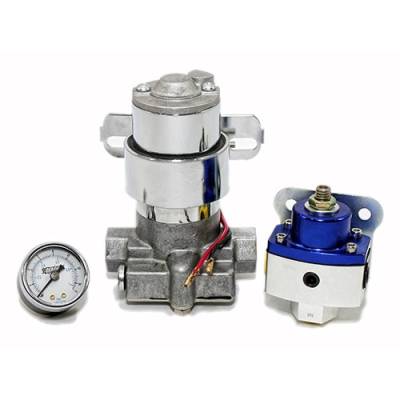 KMJ Performance Parts - High Flow Electric Fuel Pump 140GPH Universal w/ Blue Regulator & Pressure Gauge