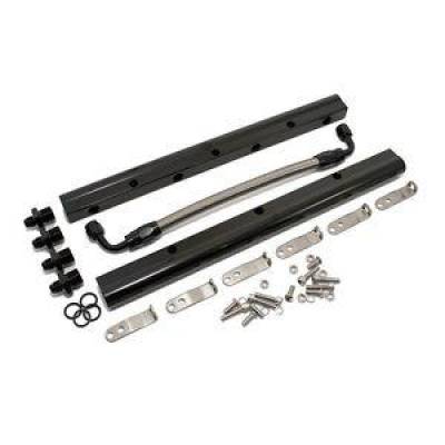 KMJ Performance Parts - Black Aluminum Fuel Rail W/ Middle Pipe LS1 LS3 LS6 LSX Engine Hardware Included