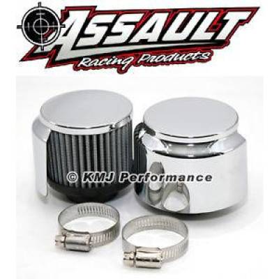 KMJ Performance Parts - Set 1-1/2"; Tube Shielded Clamp On Circle Track Valve Cover Chrome Breathers IMCA