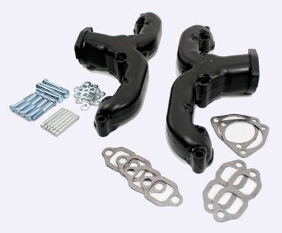 Assault Racing Products - SBC Black Finish Vintage Styling Performance Rams Horn Exhaust Manifold Chevy