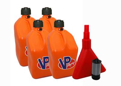 VP Racing Fuels - VP Racing 4-Pack Square Fuel Jugs with Funnel and Filter - ORANGE