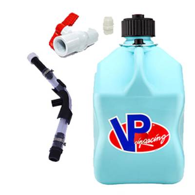 VP Racing Fuels - VP Racing Square Fuel Jug with Hose, Bender, and Ball Valve - SKY BLUE