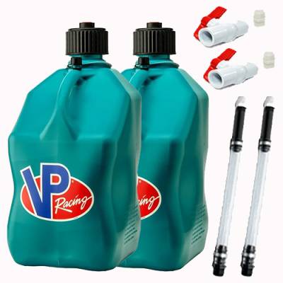 VP Racing Fuels - 2 VP Racing Square Fuel Jugs with 2 Hoses and Ball Valves - CARIBBEAN BLUE