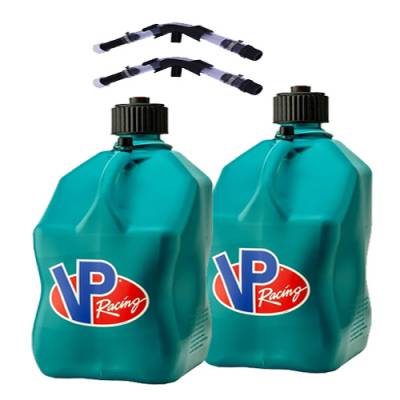 VP Racing Fuels - VP Fuel 2 Pack 5 Gallon Fuel Cans + 2 Hoses and Benders - CARIBBEAN BLUE