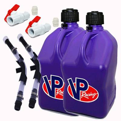VP Racing Fuels - VP Fuel 2 Pack 5 Gallon Fuel Cans + 2 Hoses, Benders, and Ball Valves - PURPLE