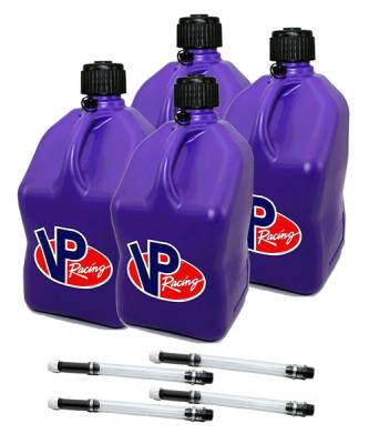 VP Racing Fuels - VP Racing Square Fuel Jug Gas Can 4 Pack + 4 Fill Hoses - PURPLE