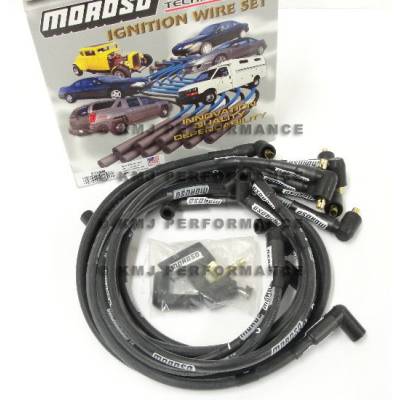 Moroso 9765M SBC 350 Chevy Sleeved Race Spark Plug Wires 90 degree Under Header